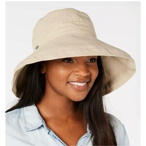 Scala Collezione Cotton Wide Big Brim Tan Beige Hat Floppy Inner Drawstring